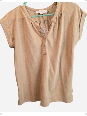 LOFT Neutral Beige Short-Sleeve Henley Tee